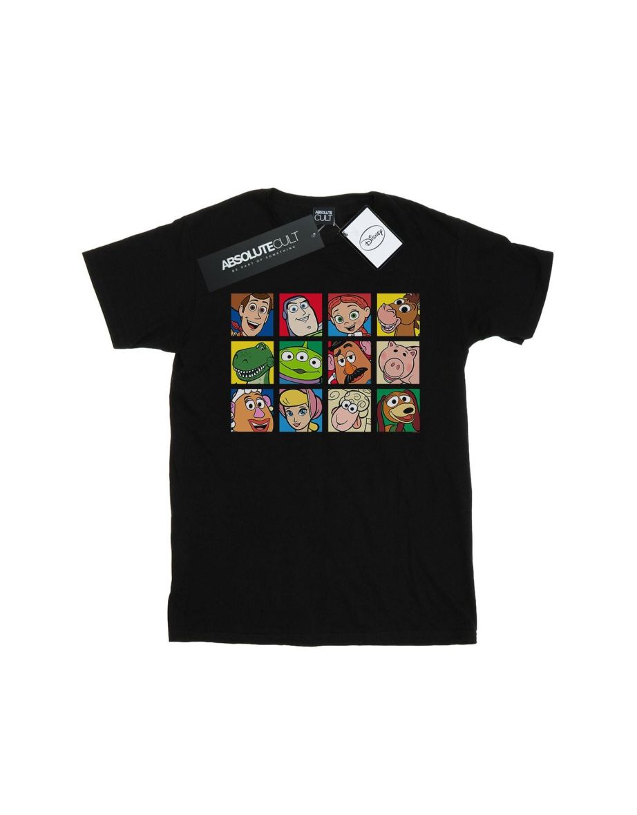 Disney Womens/Ladies Toy Story Character Squares Cotton Boyfriend T-Shirt - Black