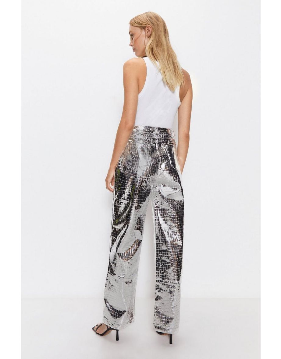 Croc Faux Leather Straight Leg Trousers - 3