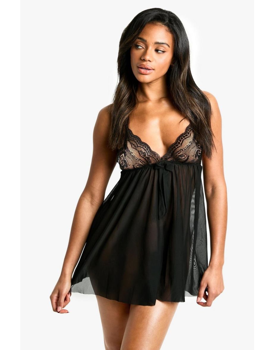 Lace Edge Bow Front Babydoll