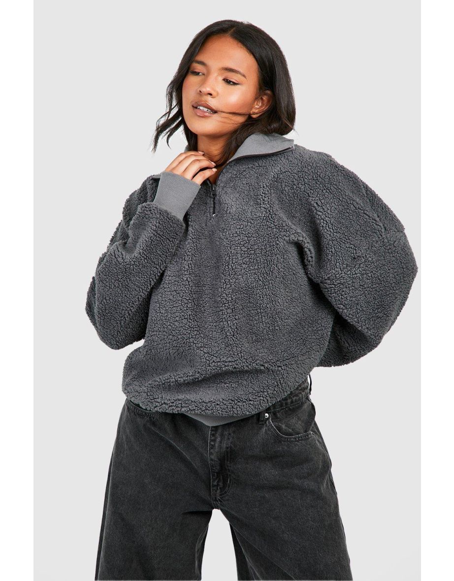 Shop Plus Borg Half Zip Sweatshirt charcoal Online in Oman VogaCloset