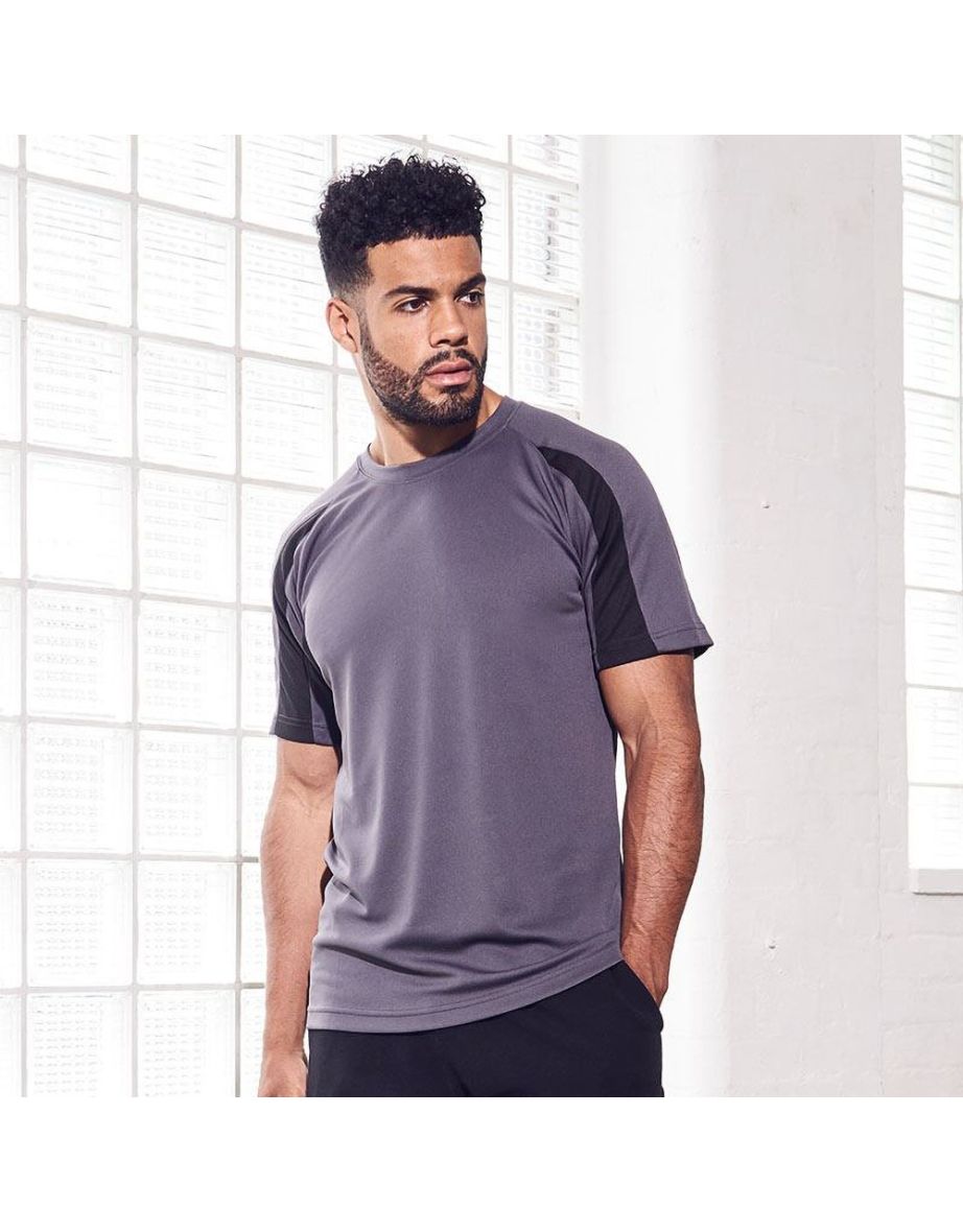 Just Cool Mens Contrast Cool Sports Plain T-Shirt - Charcoal/Jet Black - 2