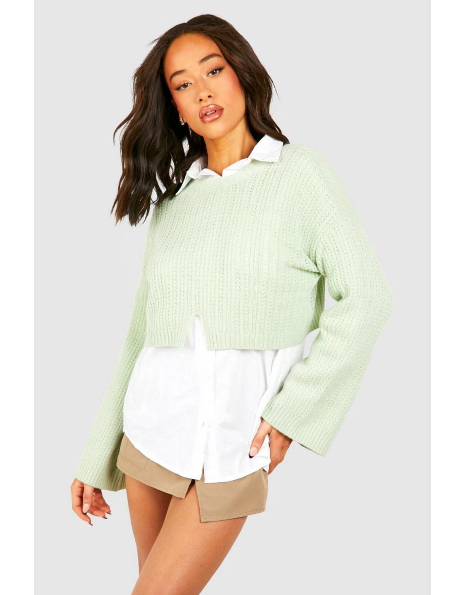 Flare Sleeve Crop Jumper - green