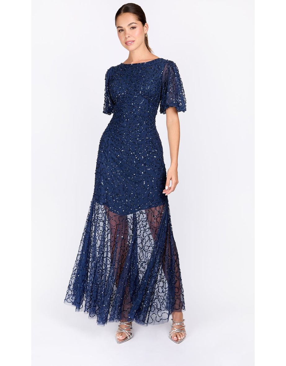 Navy Embellished Maxi Dress