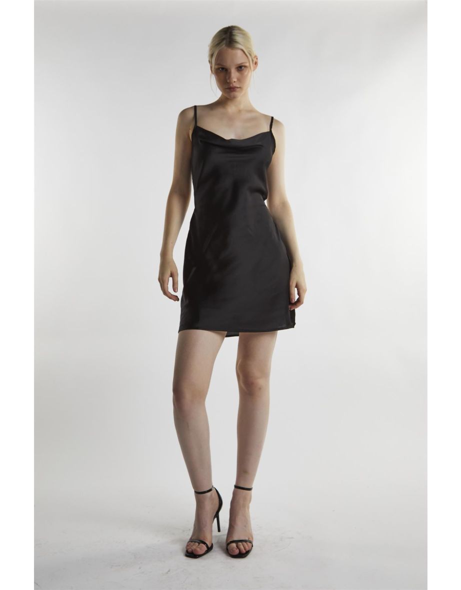 Black-Satin Tie-Back Mini-Dress