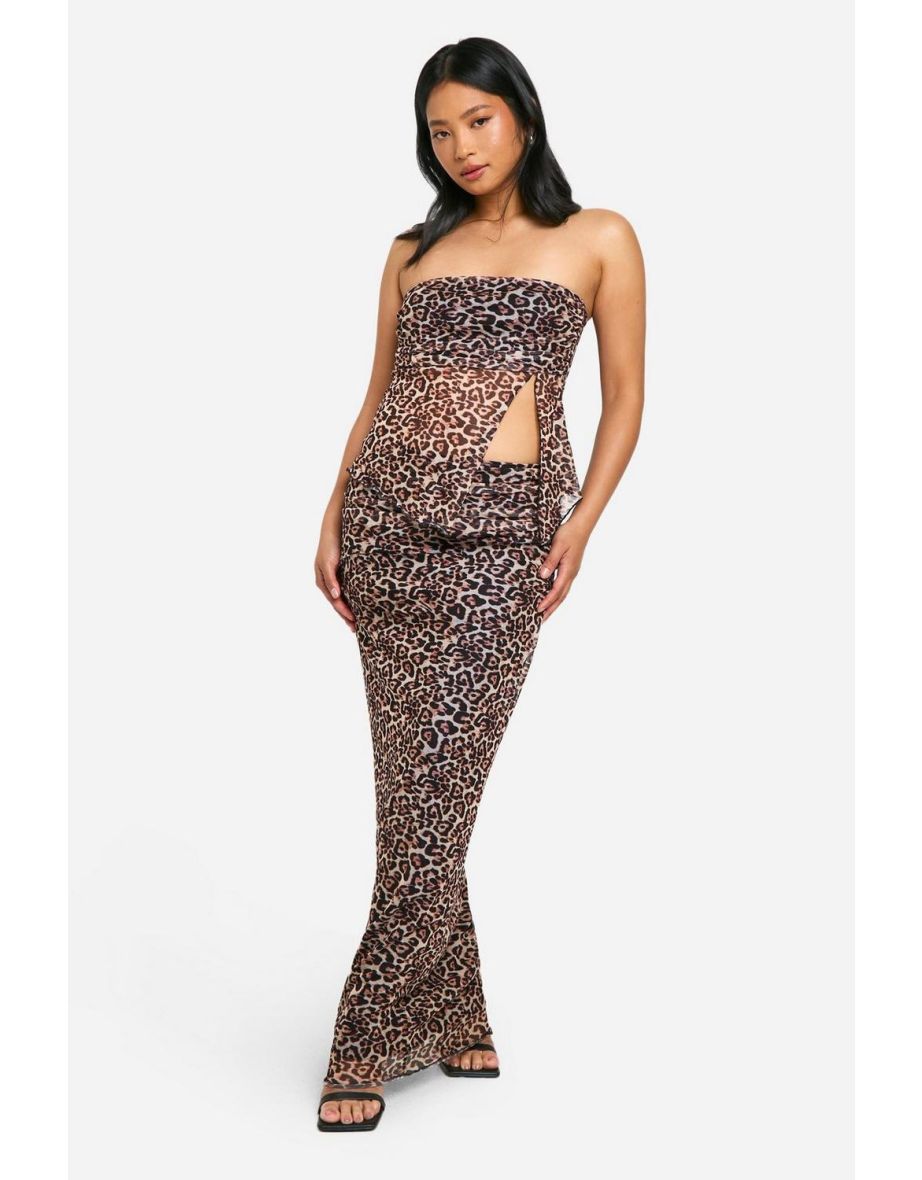 Shop Petite Leopard Mesh Maxi Skirt tan Online in Oman VogaCloset