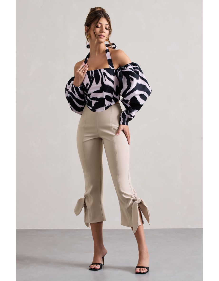 On Stage | Champagne Cropped Capri Pants With Knot Detail - 4