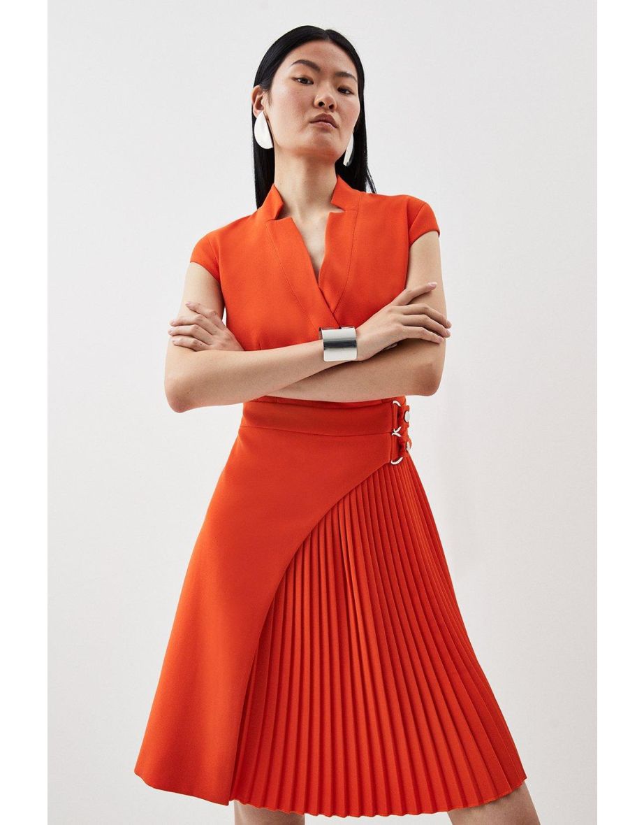 Karen millen orange pleated dress on sale