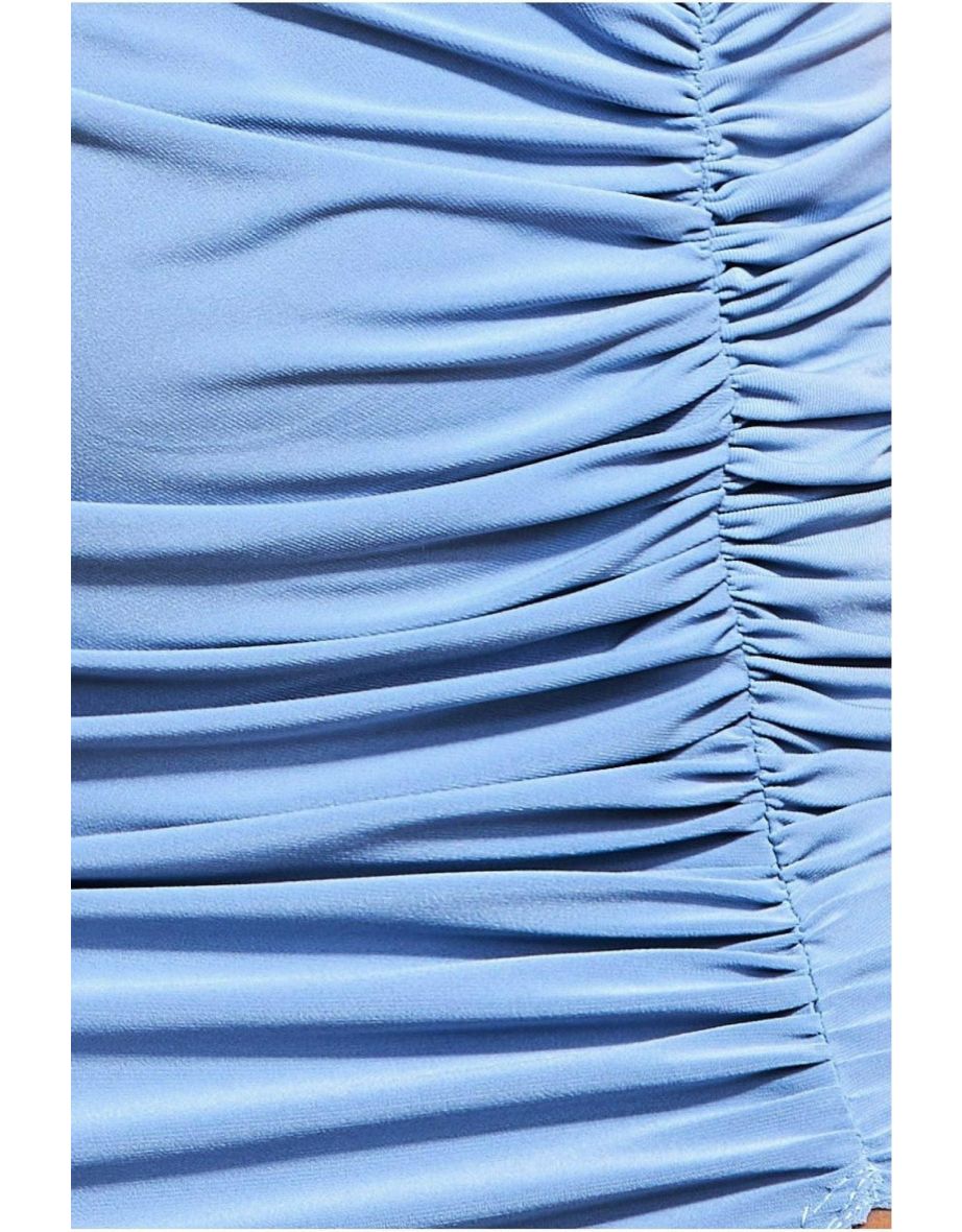 Goddiva Front Wrap Gathered Maxi Dress - Wedgewood Blue - 3