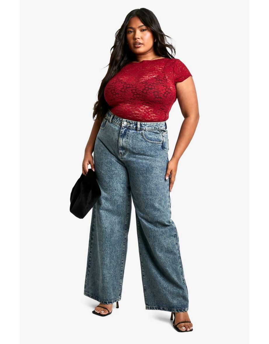 Plus Cap Sleeve Lace Top - burgundy
