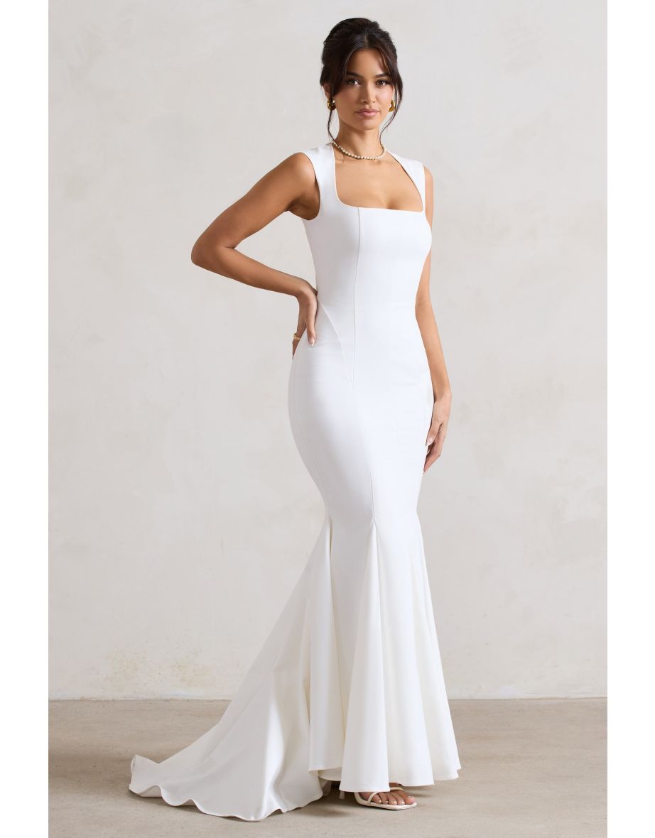 Adore You | Cream Square-Neck Structured Fishtail Dress - 4