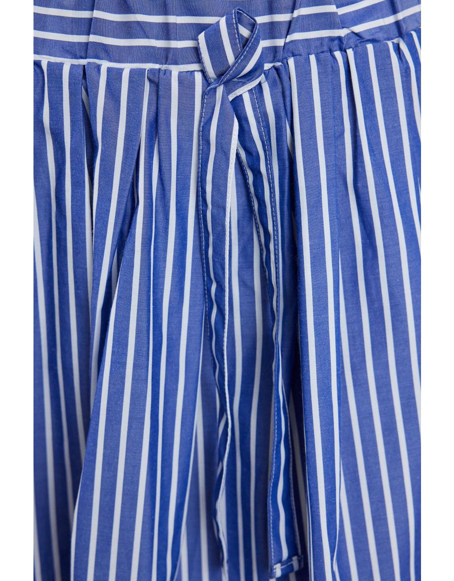 Blue Elastic Waist Corded Striped Mini Length Woven Skirt - 6