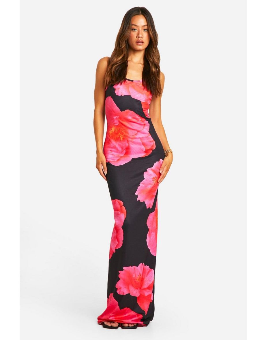 Tall Scoop Neck Floral Maxi Dress - black