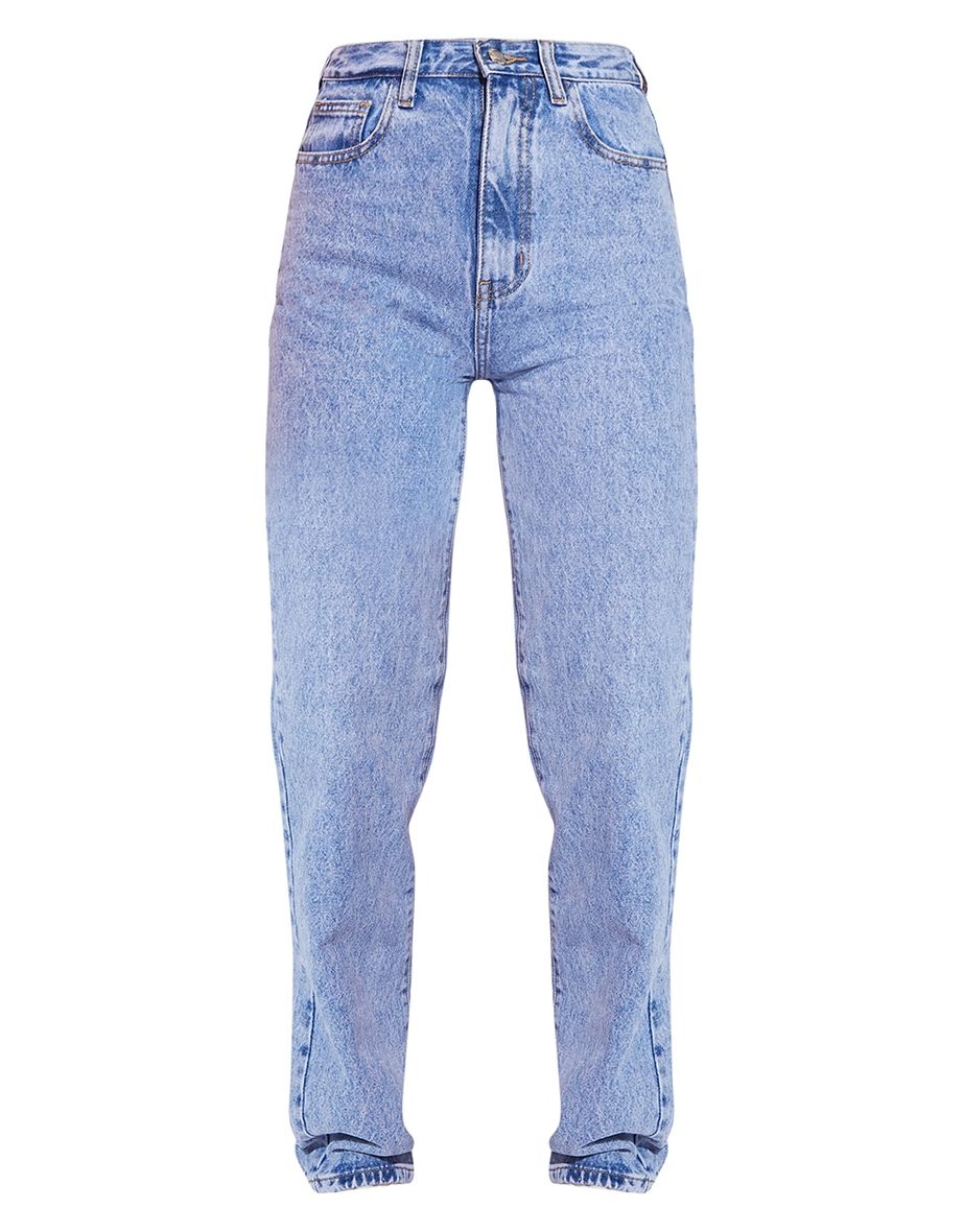 Mid Blue Acid Wash High Waist Straight Leg Jeans - 4