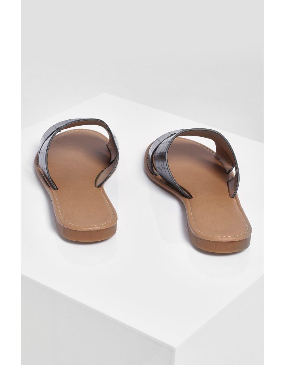 Wide Fit Croc Sliders - black - 3