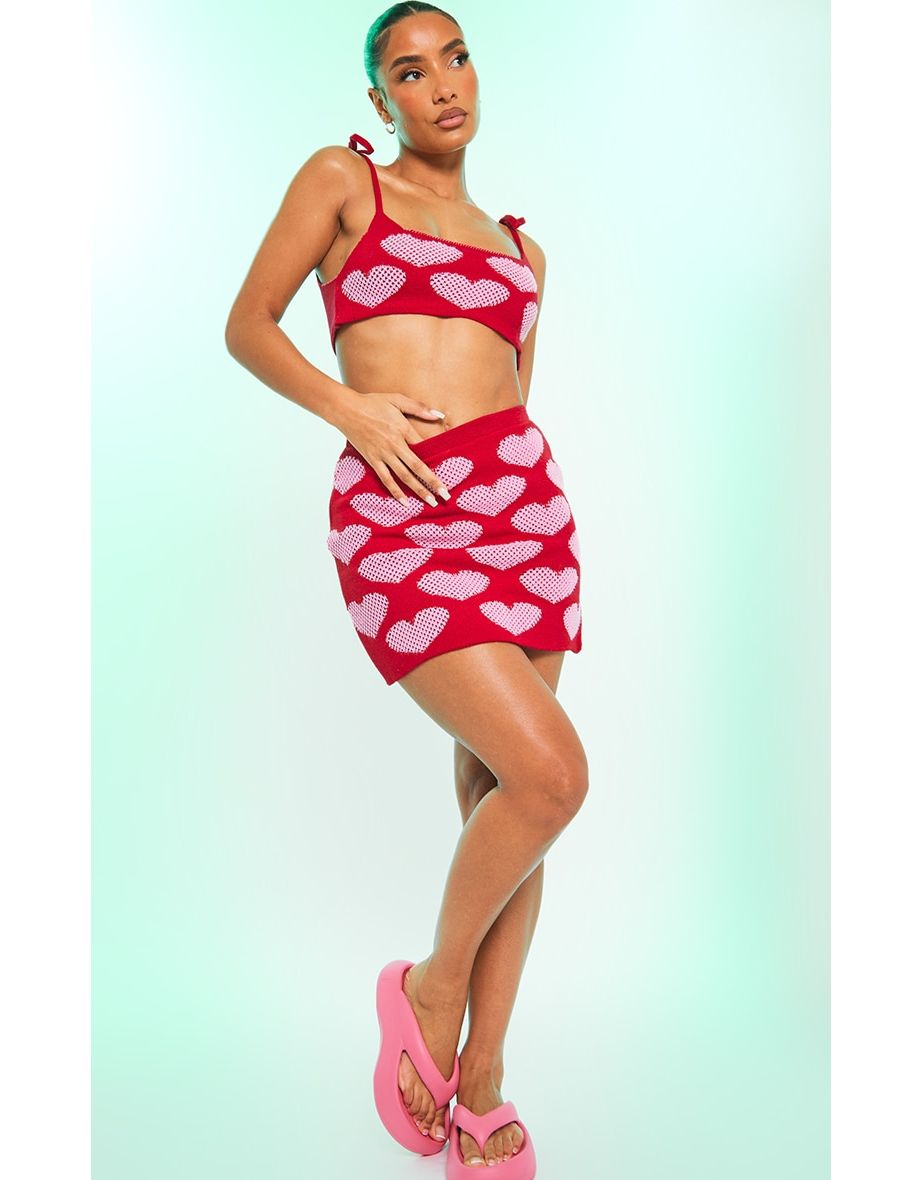 Red Heart Knitted Crop Top