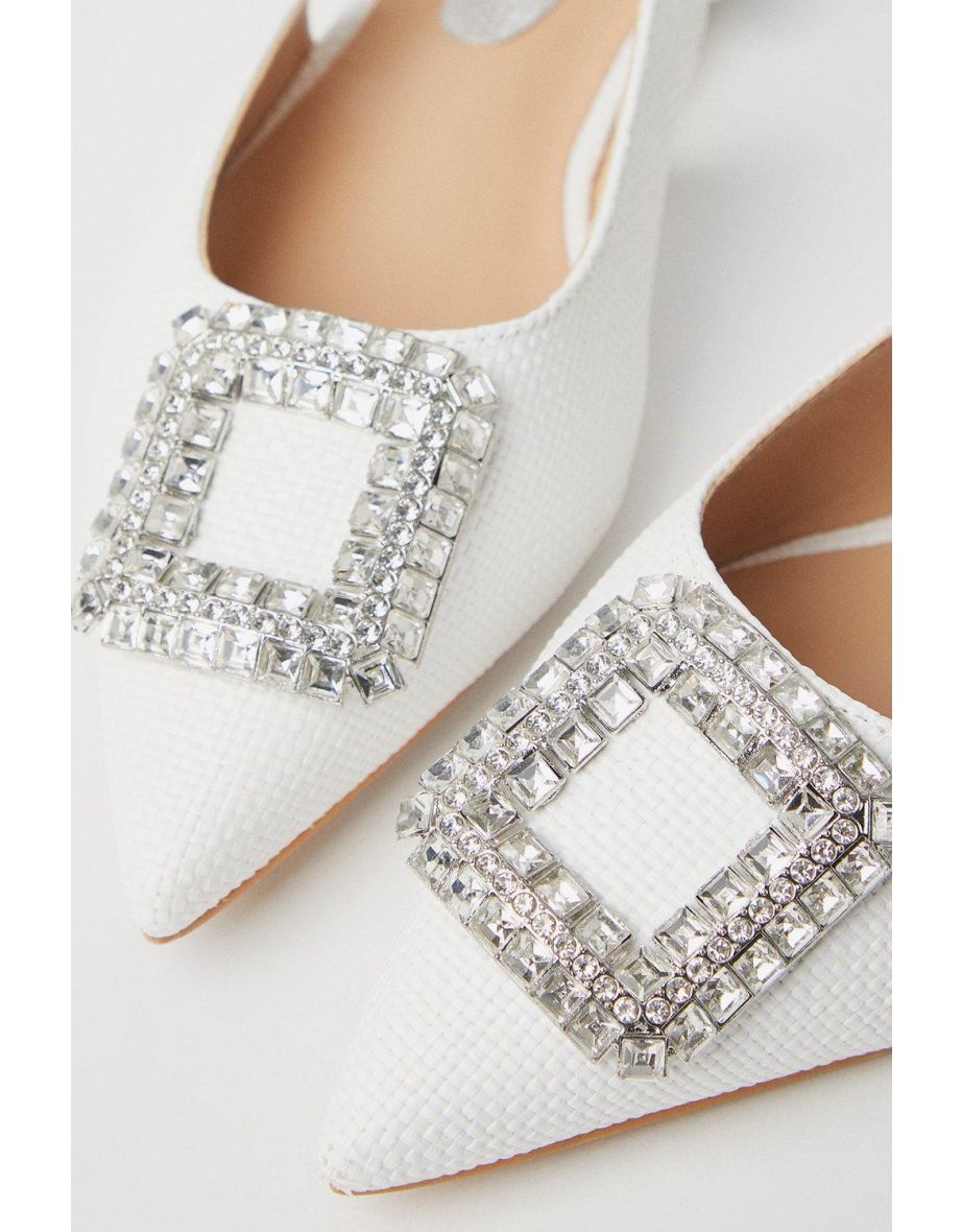 Lilly Sling Back Diamante Brooch Flat Pointed Shoes - 3
