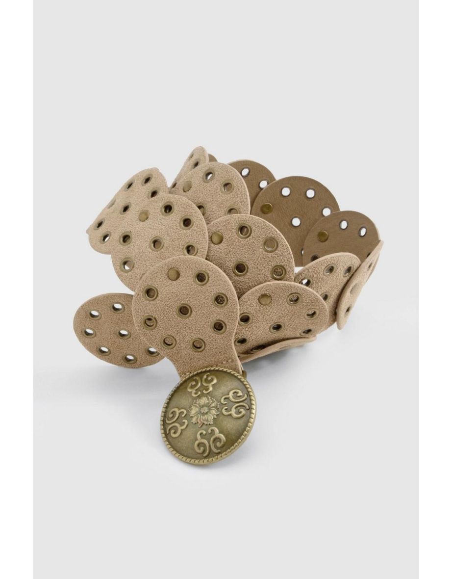Faux Suede Mini Disc Belt - taupe - 1