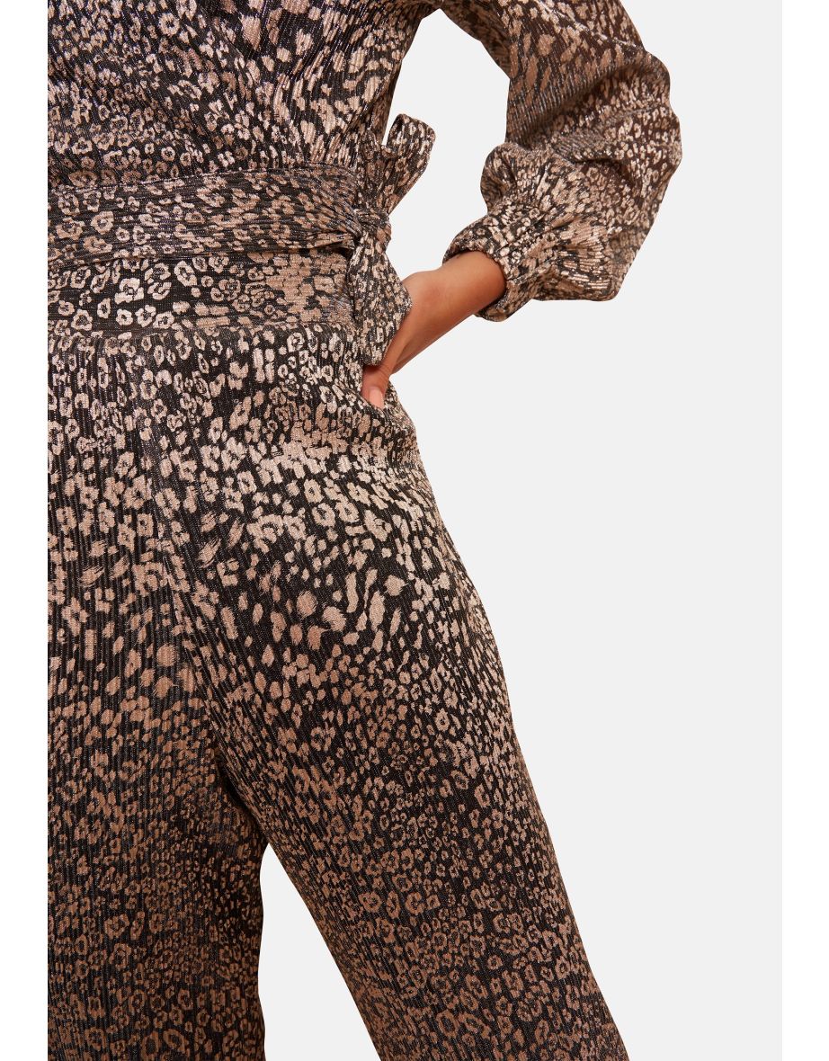 Animal Print Wide Leg Trousers in Gold - 8