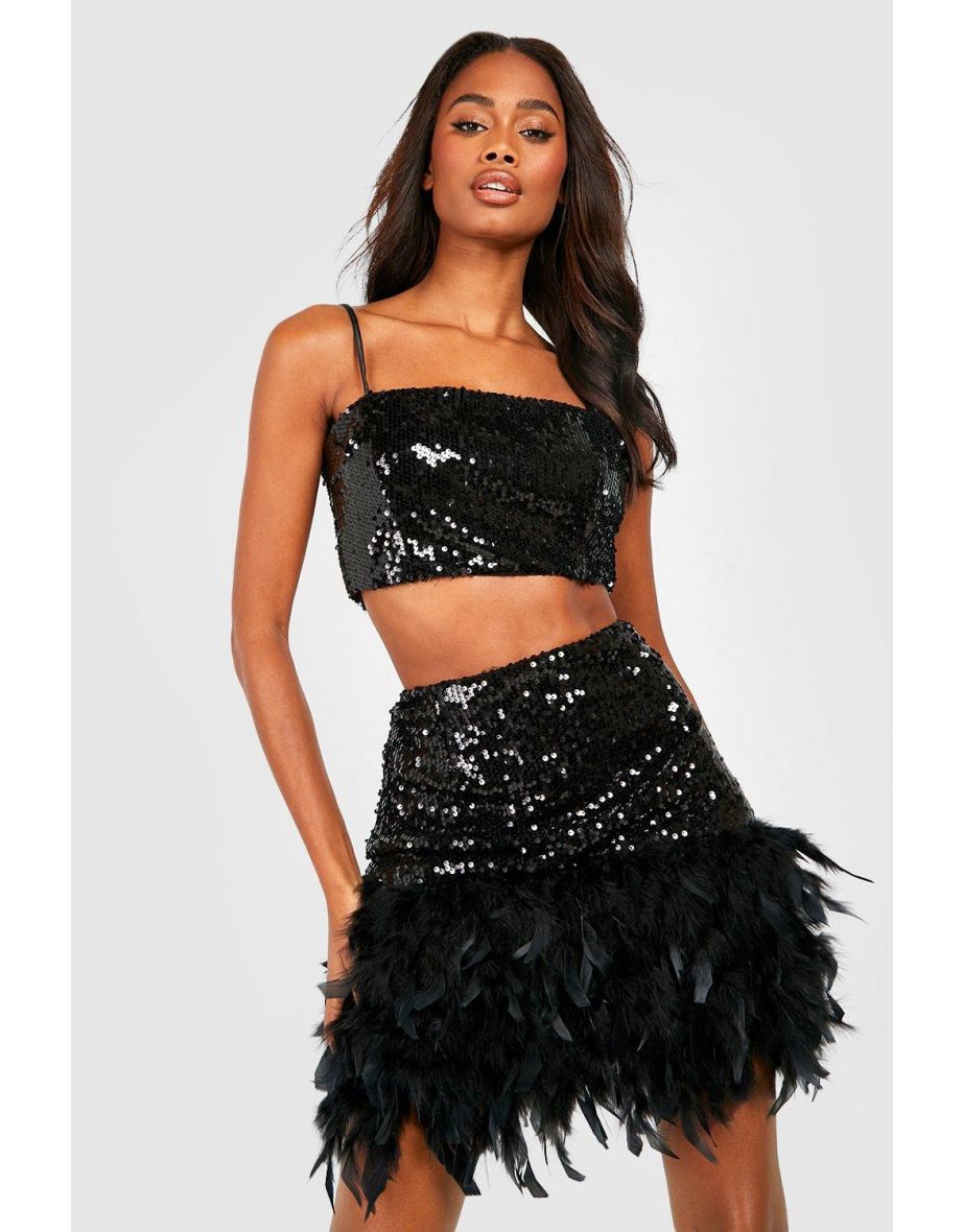 Sequin Square Neck Cami Top - black