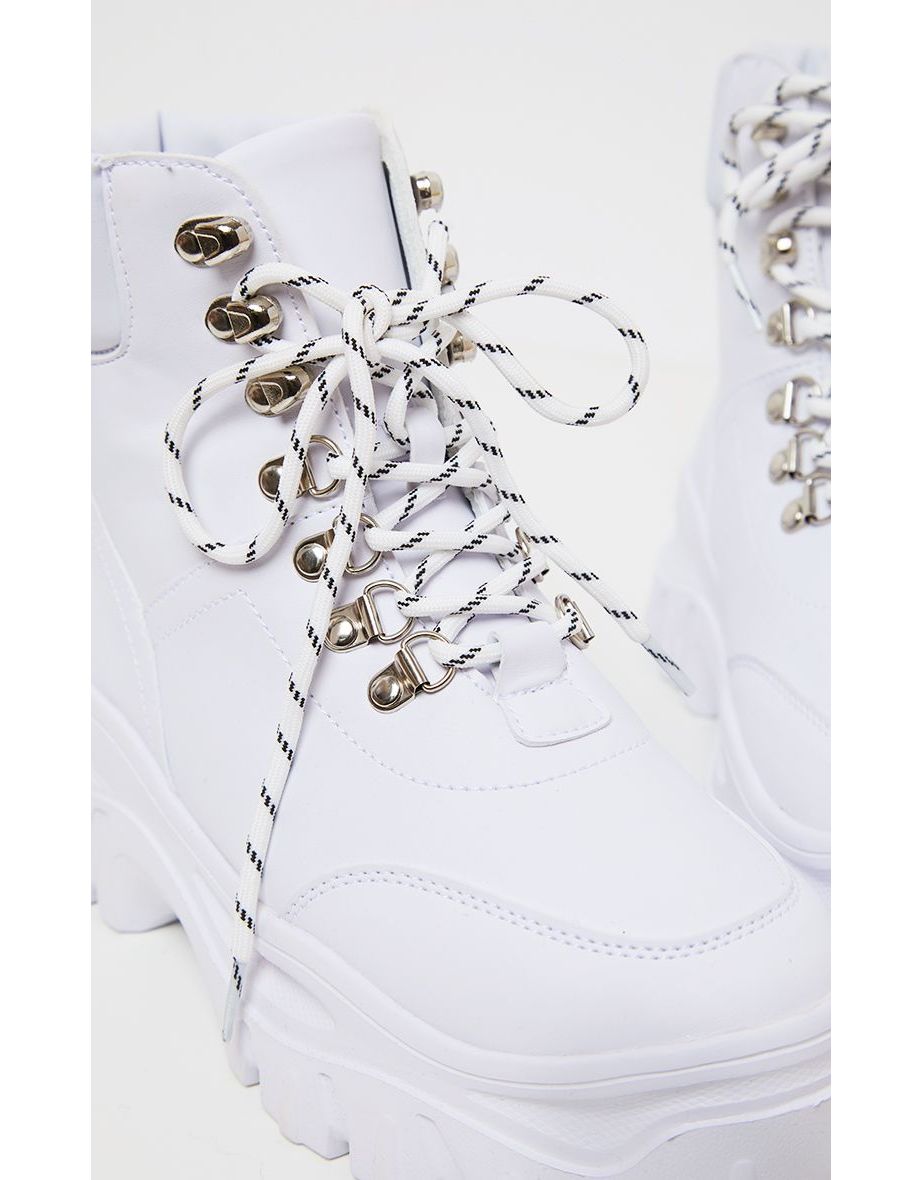 White Flatform Chunky Hiker Boot Trainer - 3