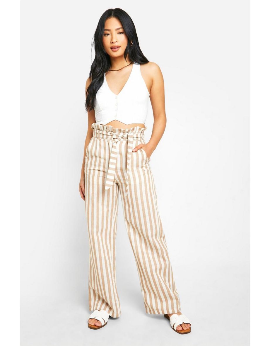 Petite Striped Paperbag Waist Trouser
