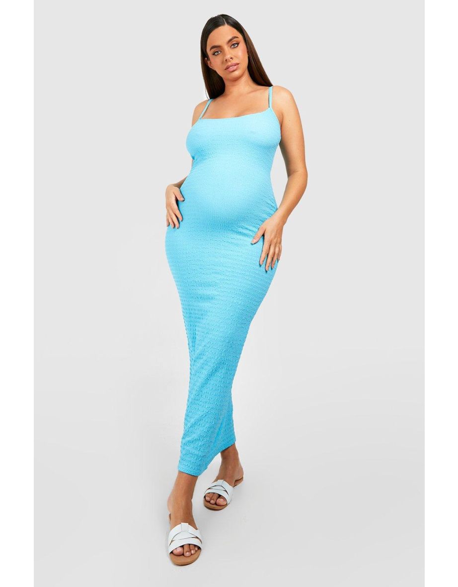 Maternity Textured Strappy Maxi Dress - turquoise