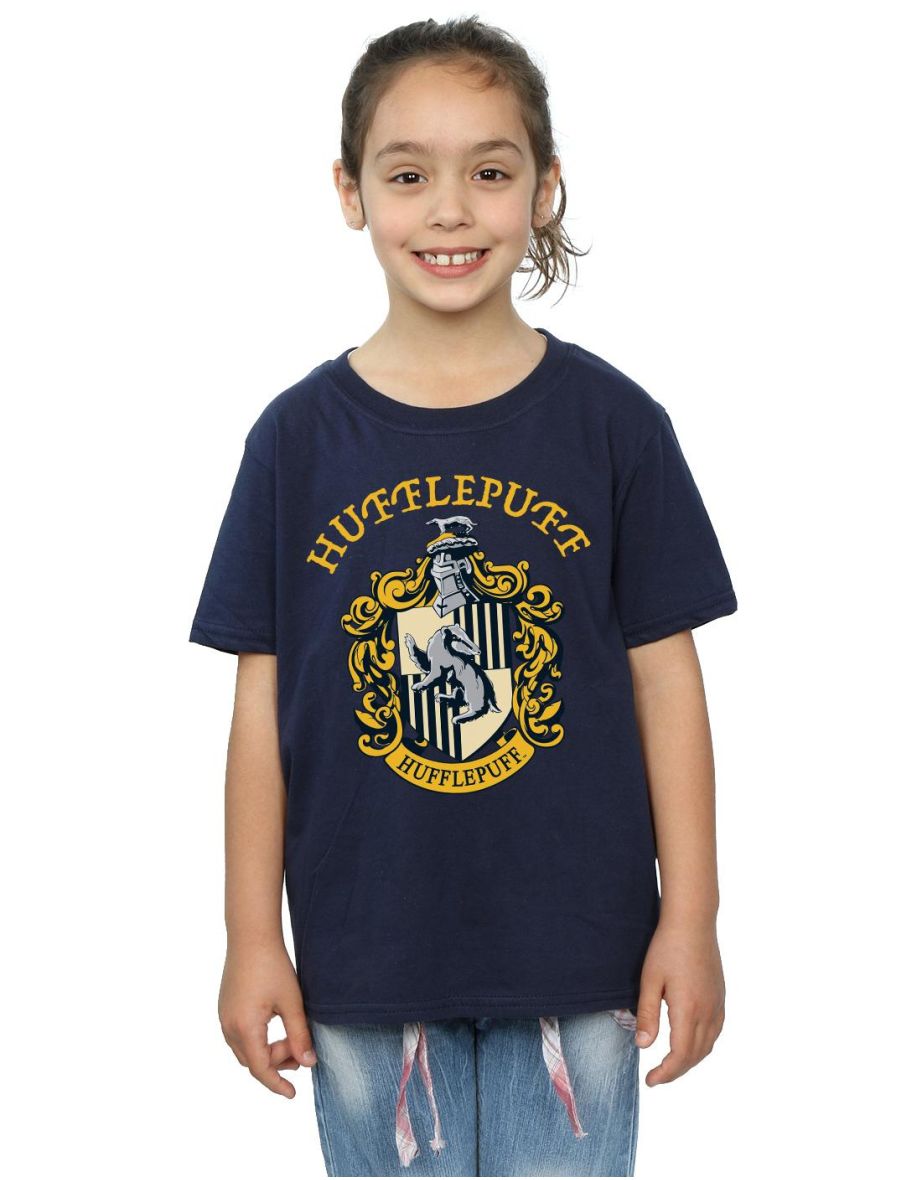 Harry Potter Girls Hufflepuff Cotton T-Shirt - Navy Blue