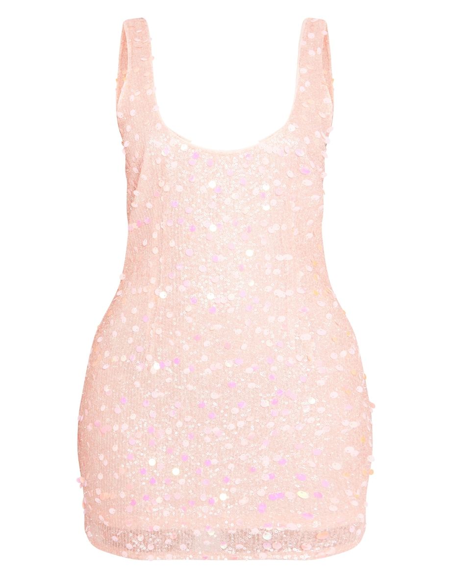 Petite Baby Pink Sequin Mini Dress - 4
