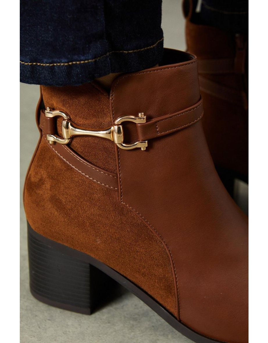 Antonia Side Snaffle Two Tone Heeled Ankle Boots - 3