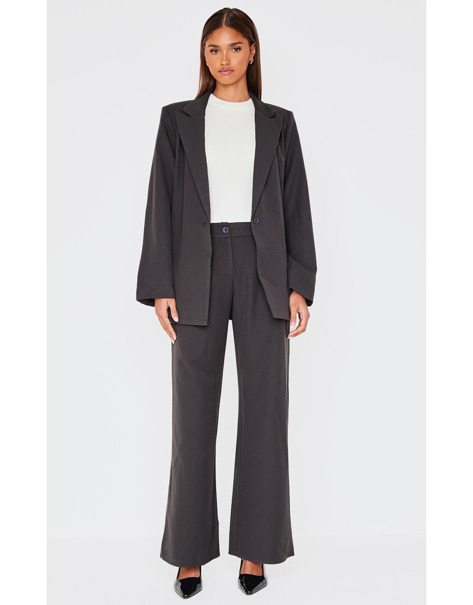 Charcoal Premium Woven Tailored Wide Leg Trousers