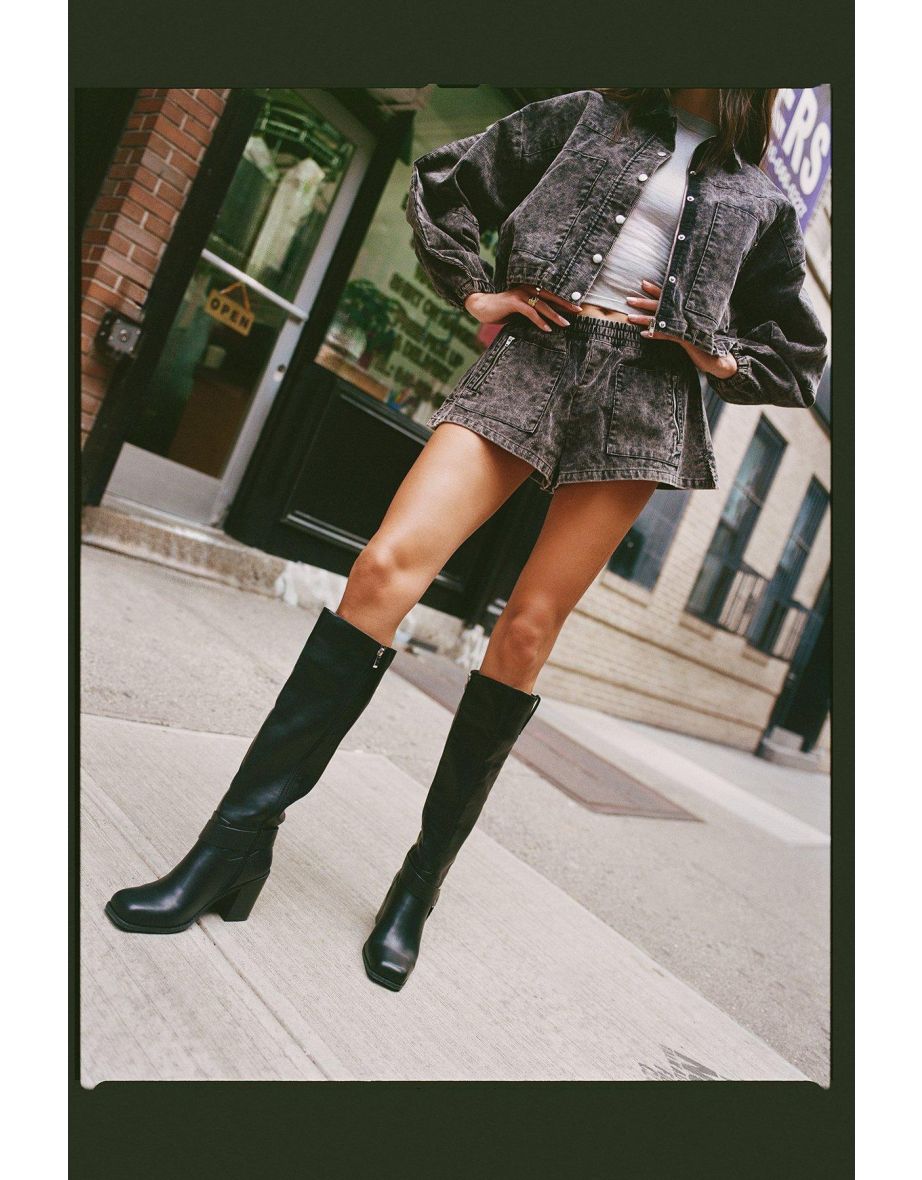 Faux Leather Heeled Biker Boot