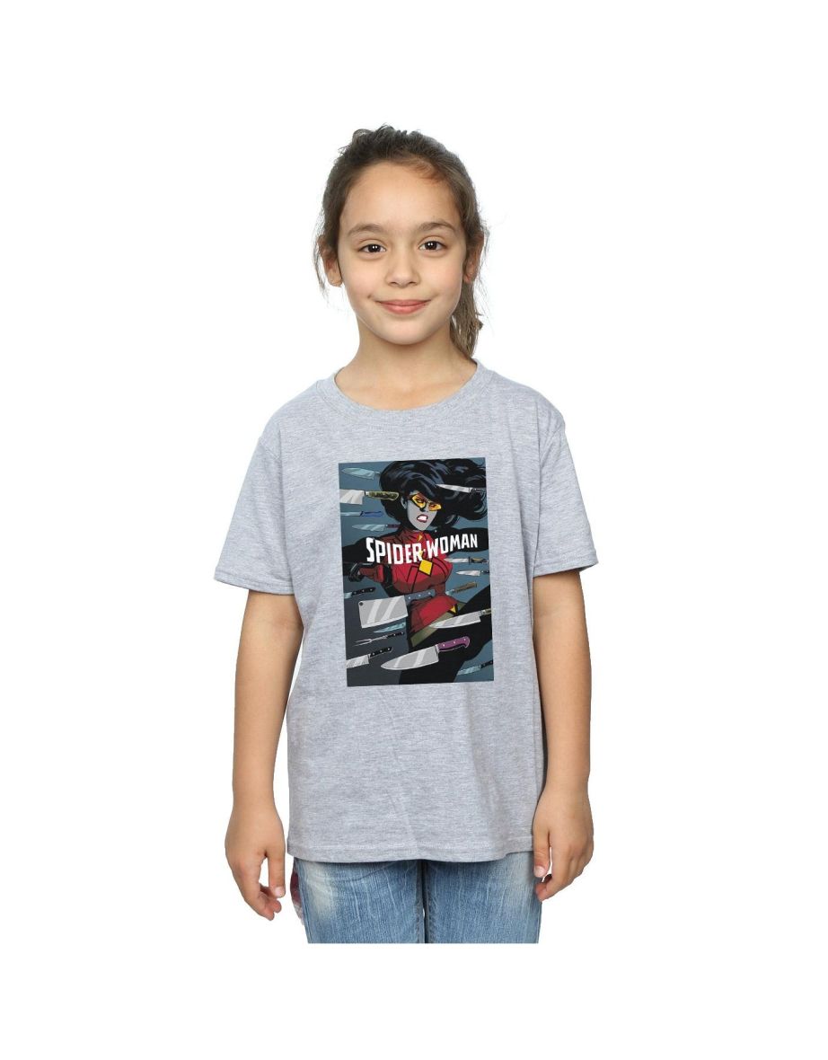 Marvel Girls Spider-Woman Cover Cotton T-Shirt - Sports Grey