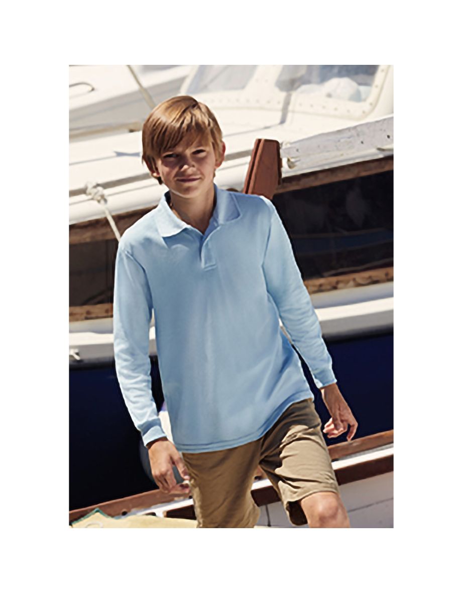 Fruit Of The Loom Childrens Long Sleeve 65/35 Pique Polo / Childrens Polo Shirts - Sky Blue