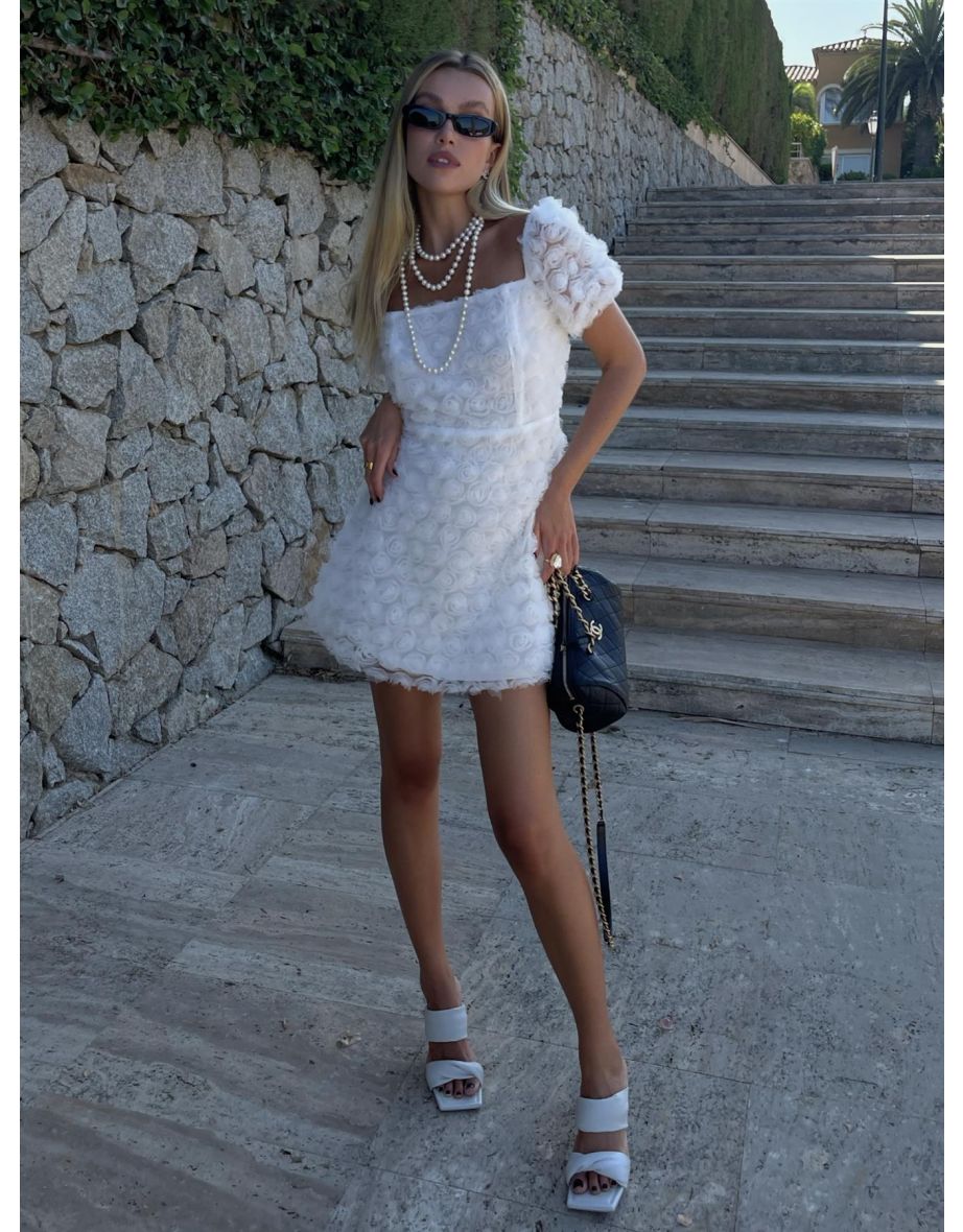 Summer 3D-Floral Skater Mini-Dress -White