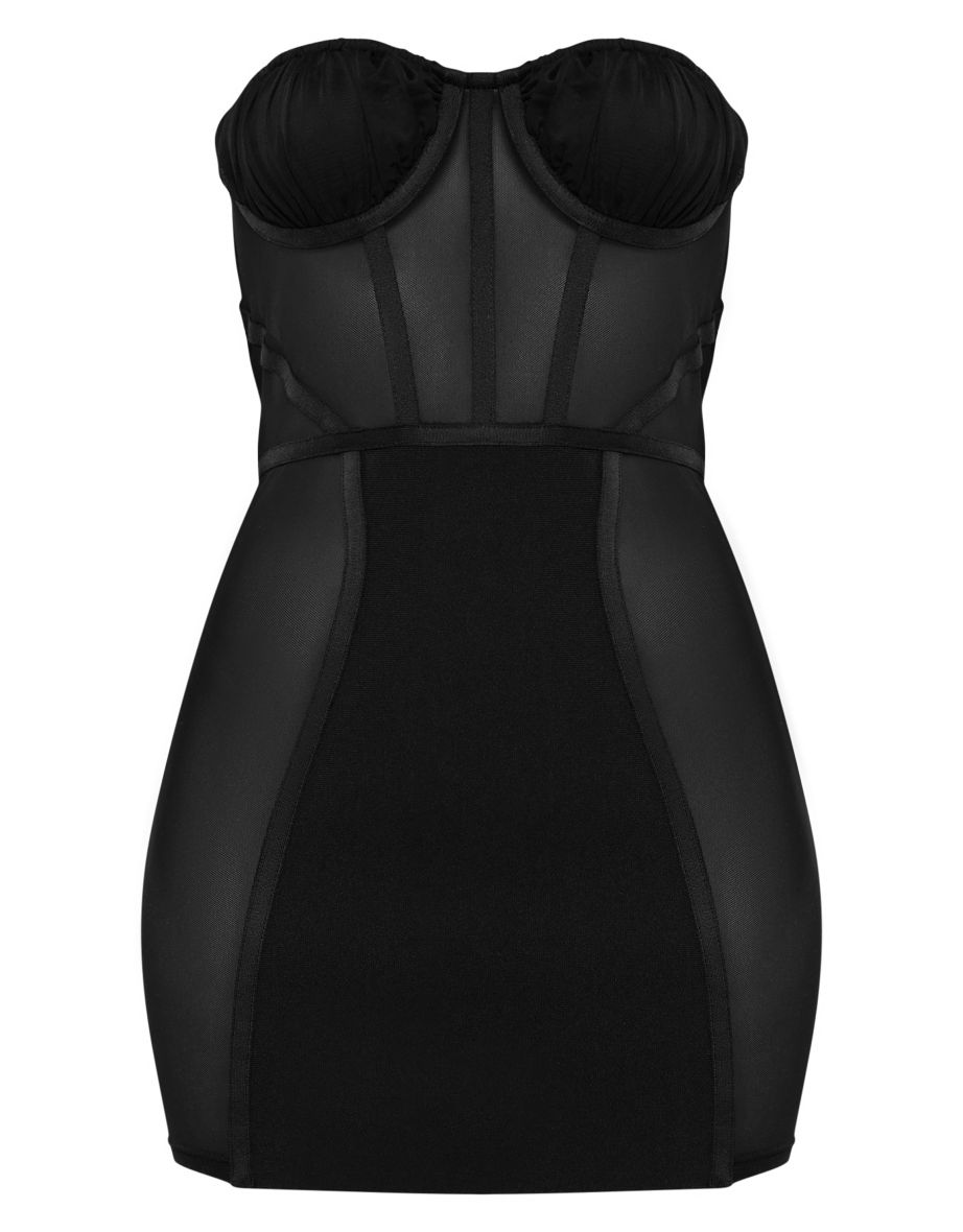 Black Bandage Mesh Insert Corset Detail Bodycon Dress - 4
