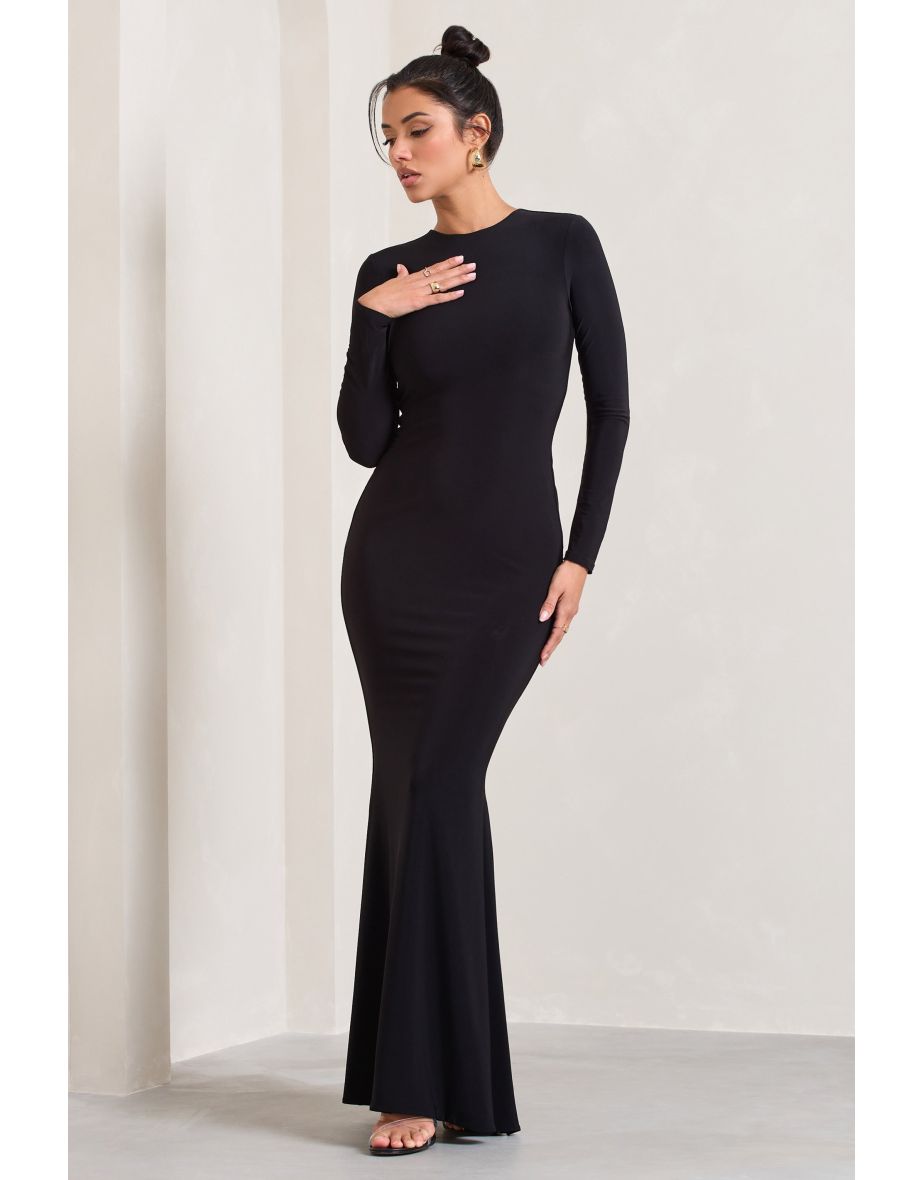 Donna | Black Long-Sleeved Open-Back Maxi Dress - 4