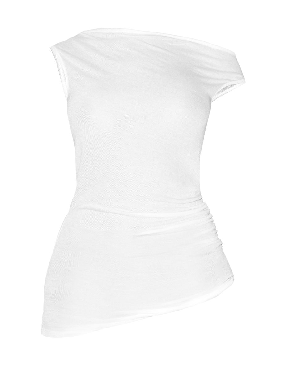White Sheer Soft Touch Cowl Neck Long Vest Top - 4