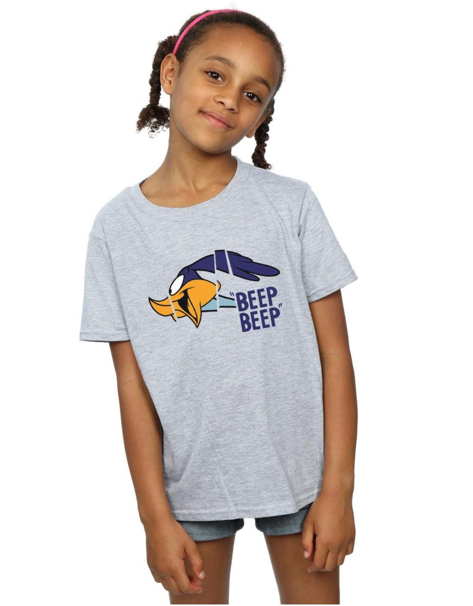 Looney Tunes Girls Road Runner Beep Beep Cotton T-Shirt - Sports Grey