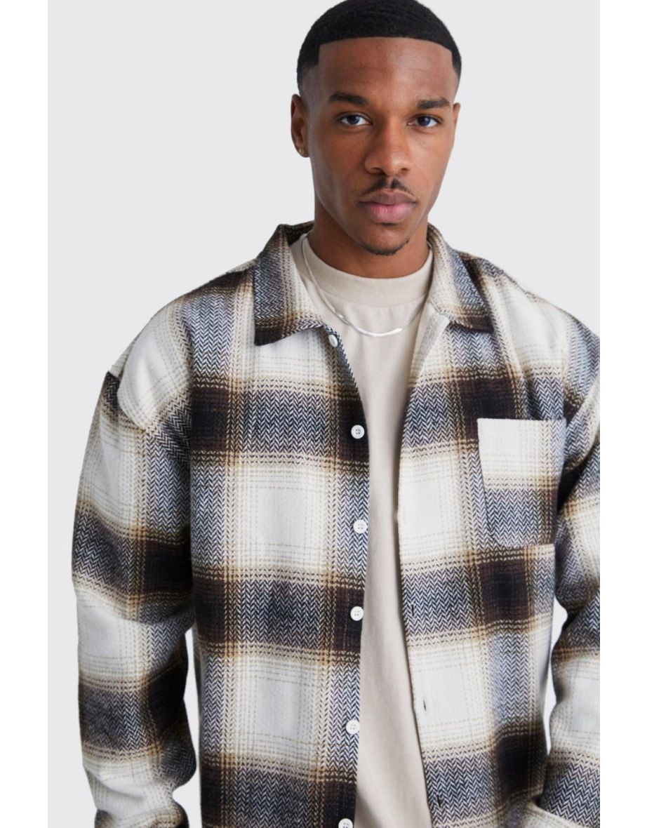 Boxy Flannel Check Shirt - stone - 2