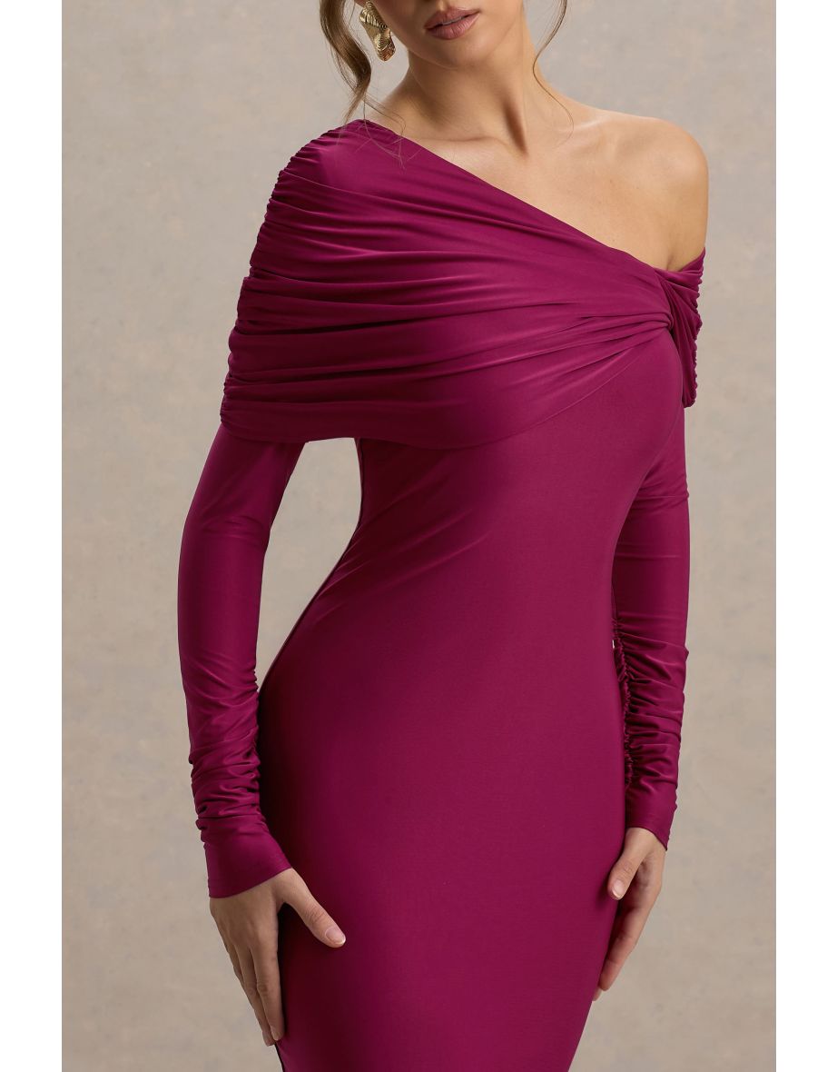 Cleo | Burgundy Bodycon Midi Dress With Mesh Sleeves - 5