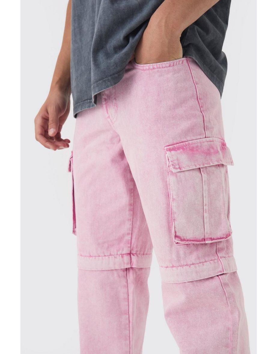 Relaxed Acid Wash Zip Off Twill Cargo Trousers - 2