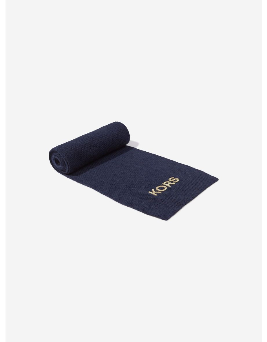 Girls Embroidered Scarf in Navy
