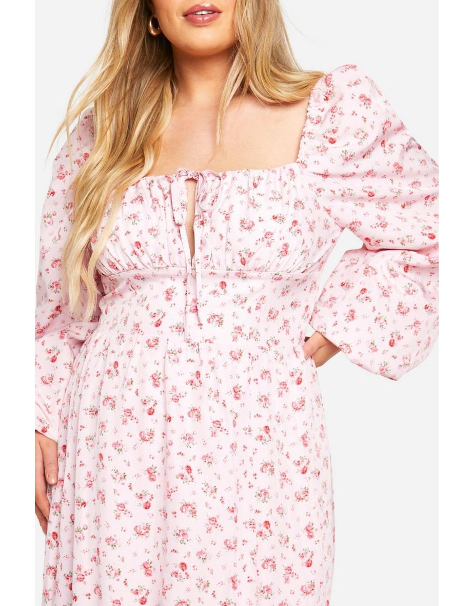 Plus Ditsy Balloon Sleeve Milkmaid Maxi Dress - pink - 3