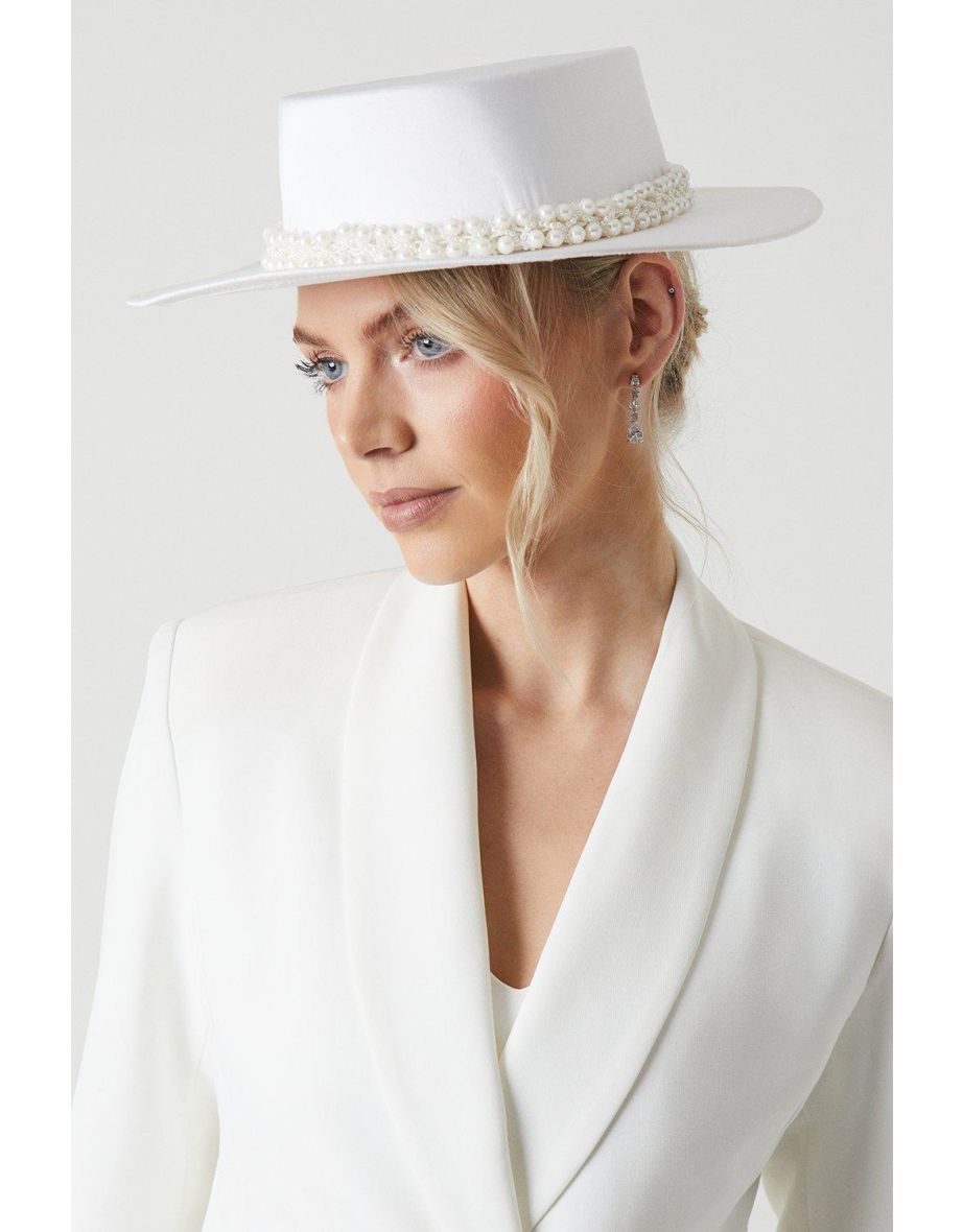 Organza Bow Detail Bridal Boater Hat