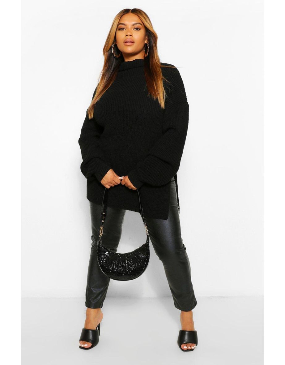 Plus Roll Neck Side Split Jumper - black - 3