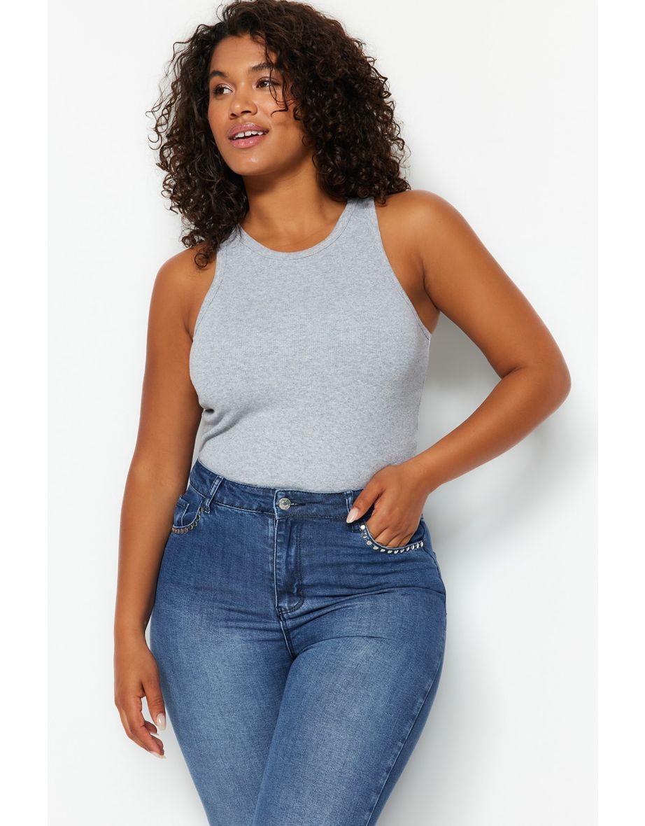 Plus Size Camisole - Gray - Fitted - 7