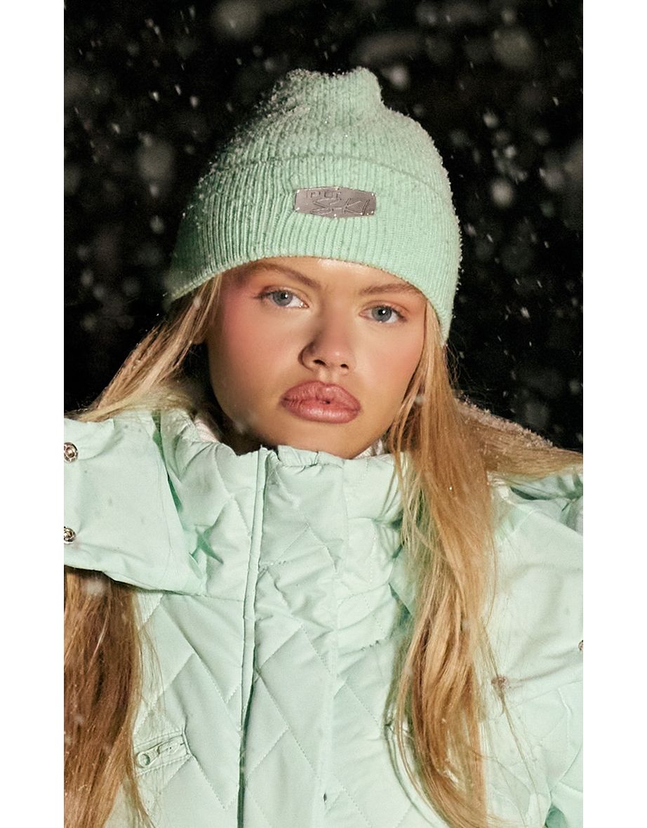 PRETTYLITTLETHING Green Ski Cable Knit Beanie