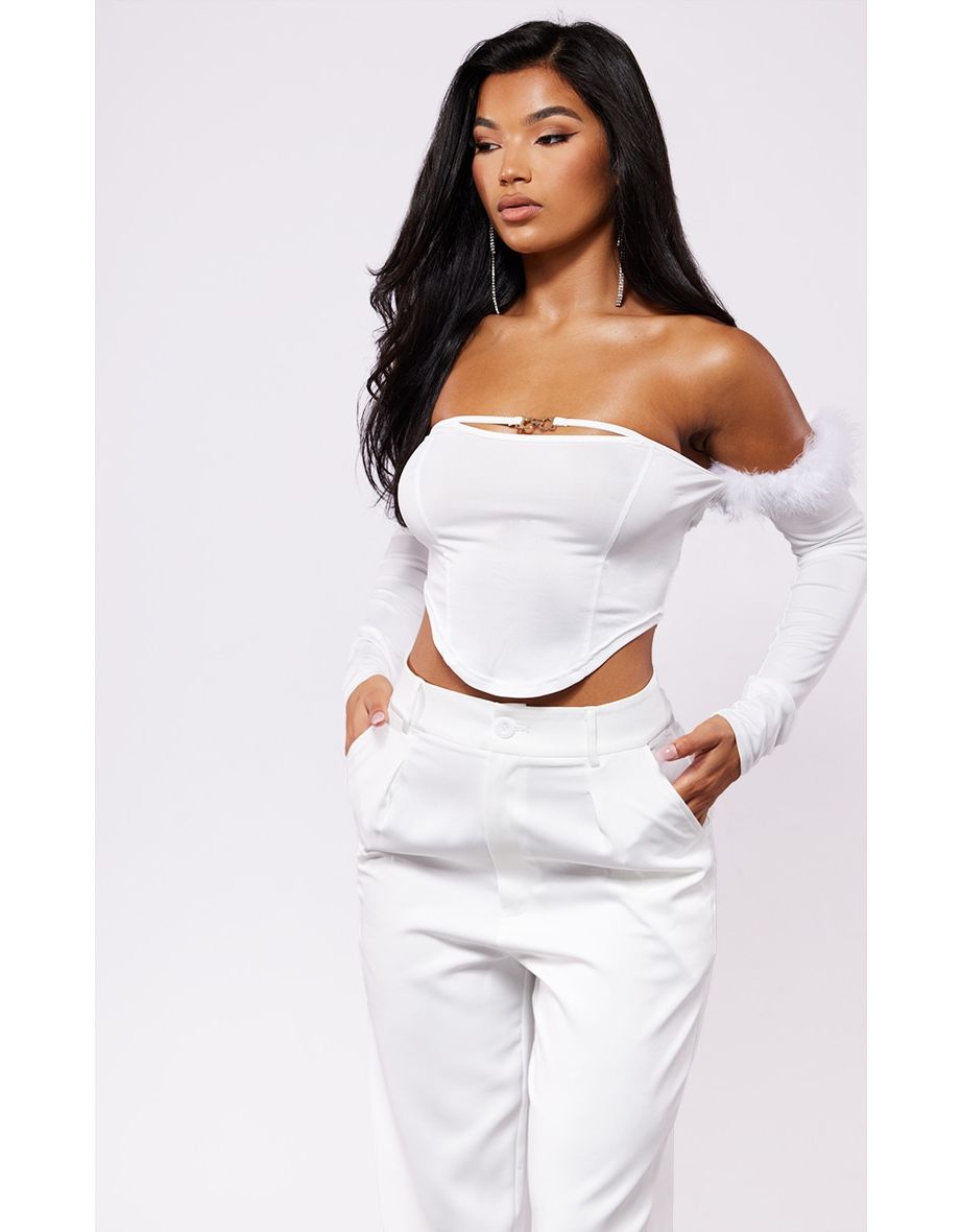 White Bandage Embellished Crop Top