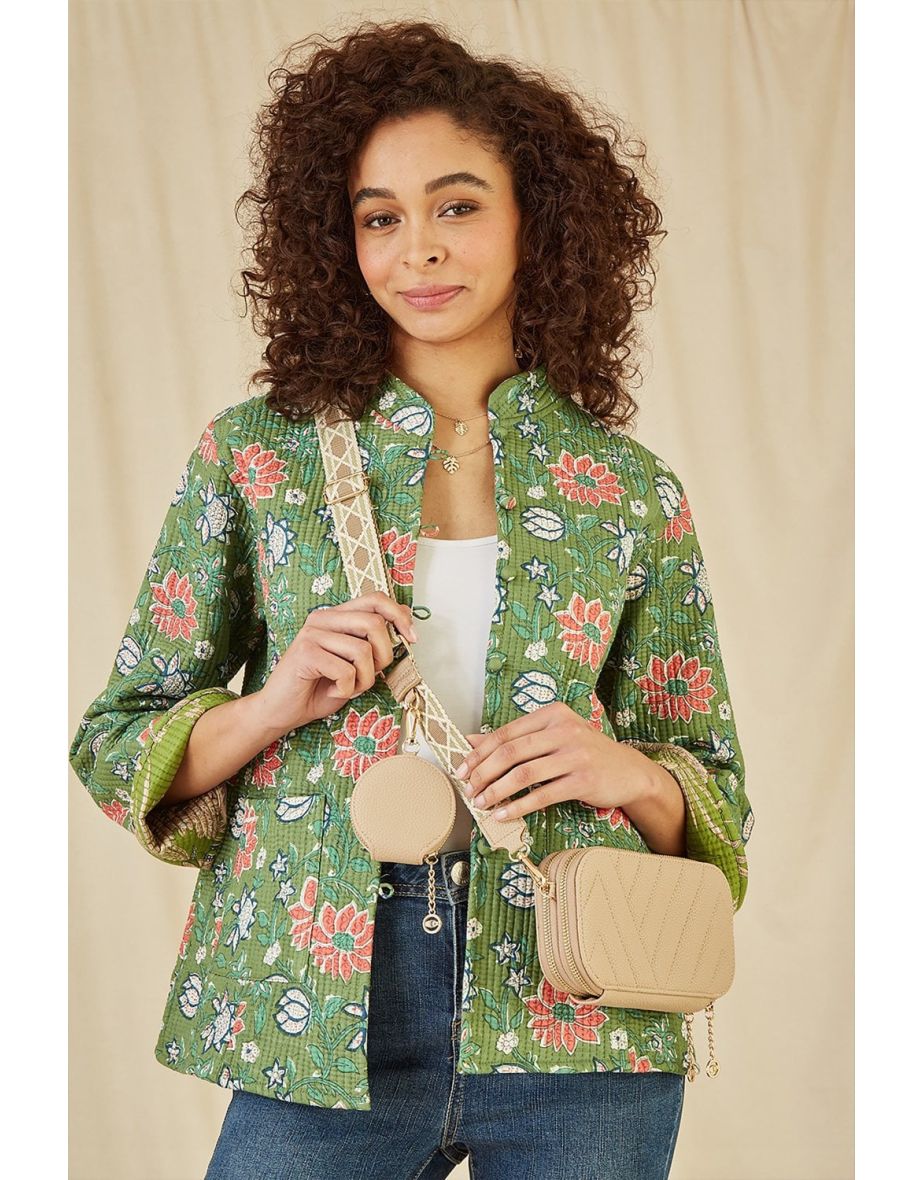 Yumi Beige Quilted Camera Bag With Cross Body Woven Strap