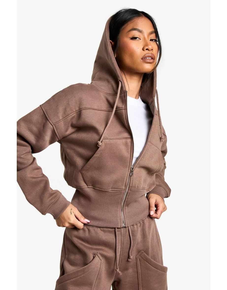 Deep Hem Hoodie And Straight Leg Jogger Tracksuit - mocha - 3